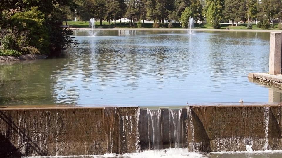 This is the Kiwanis Lake dam and repaired floodgate. Sensors can now determine changes in the height of the water.