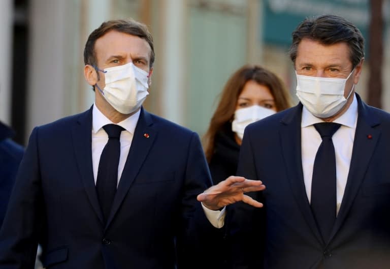 Emmanuel Macron &#xe0; Nice le 10 janvier 2022 avec le maire de la commune Christian Estrosi qui s&#39;est ralli&#xe9; &#xe0; lui - Valery HACHE &#xa9; 2019 AFP