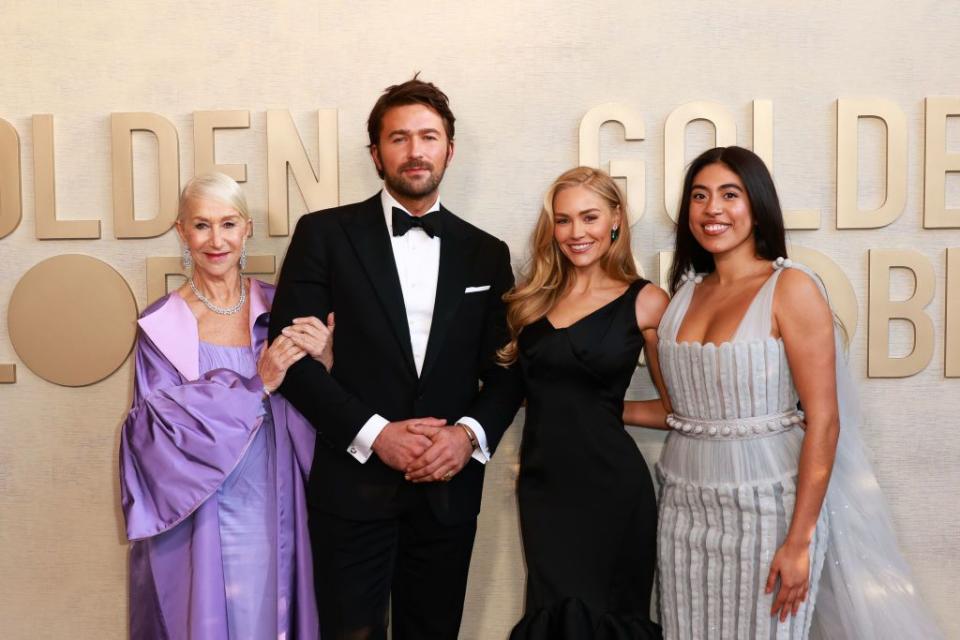 helen mirren, brandon sklenar, michelle lee randolph and aminah nieves at the 81st golden globe awards held at the beverly hilton hotel on january 7, 2024 in beverly hills, california photo by elyse jankowskigolden globes 2024golden globes 2024 via getty images