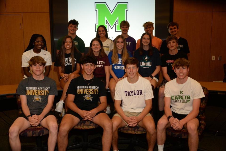 Mason athletes celebrated their National Signing Day ceremony May 17.  They included: Aiden Amshoff, cross country and track, Xavier University; Brady Messer, cross country and track, Eastern Michigan University; Jacob Messer, cross country and  track, Northern Kentucky University; Ashley Robey, cross country and track, University of North Carolina Wilmington; Bryce Williams, wrestling, Heidelberg University; Shannon Crogan, soccer, Northern Kentucky University; Emilia Geren, soccer, Thomas More University; Carly Keuffer, soccer, Anderson University (South Carolina); Ella Madden, soccer, Fairmont State University; Levi Kelly, soccer, Taylor University; Ben Knight, soccer, Ohio Northern University; Luis Rojo, soccer, Northern Kentucky University; Luke Thomas, soccer, Asbury University; Brooklyne Darby, volleyball, Butler University and Michael Molnar, football, Ohio University