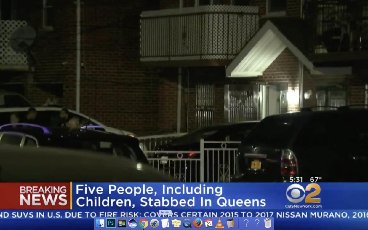 Five people have been slashed, including three infants, at a home operating as a daycare in Flushing, Queens, New York - Screengrab from video on CBS New York