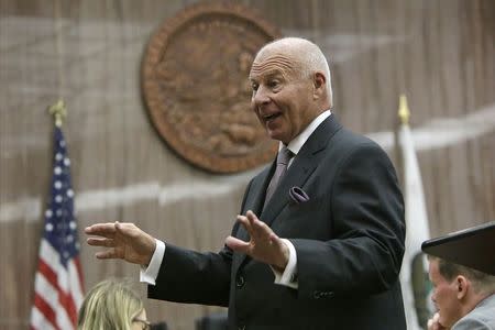 The Stow family attorney Thomas Girardi delivers his closing argument in a civil trial in a lawsuit brought by his client San Francisco Giants fan Bryan Stow against former Los Angeles Dodgers owner Frank McCourt in Los Angeles, June 26, 2014. REUTERS/Irfan Khan/Pool