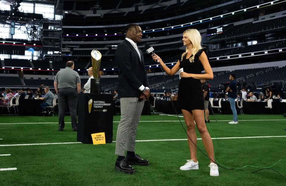 Kansas State linebacker Daniel Green, being interviewed during Big 12 media days, is expected to lead the defending Big 12 champions' linebacker corps.