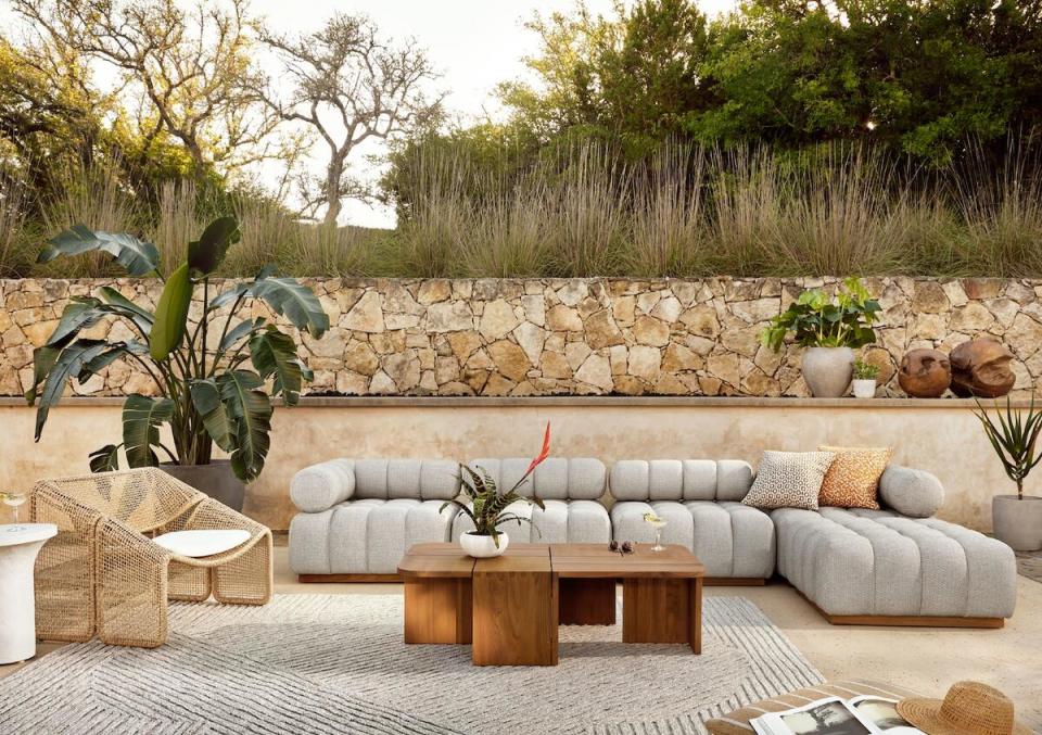 The Roma Outdoor four-piece sectional in Faye Ash by Four Hands
