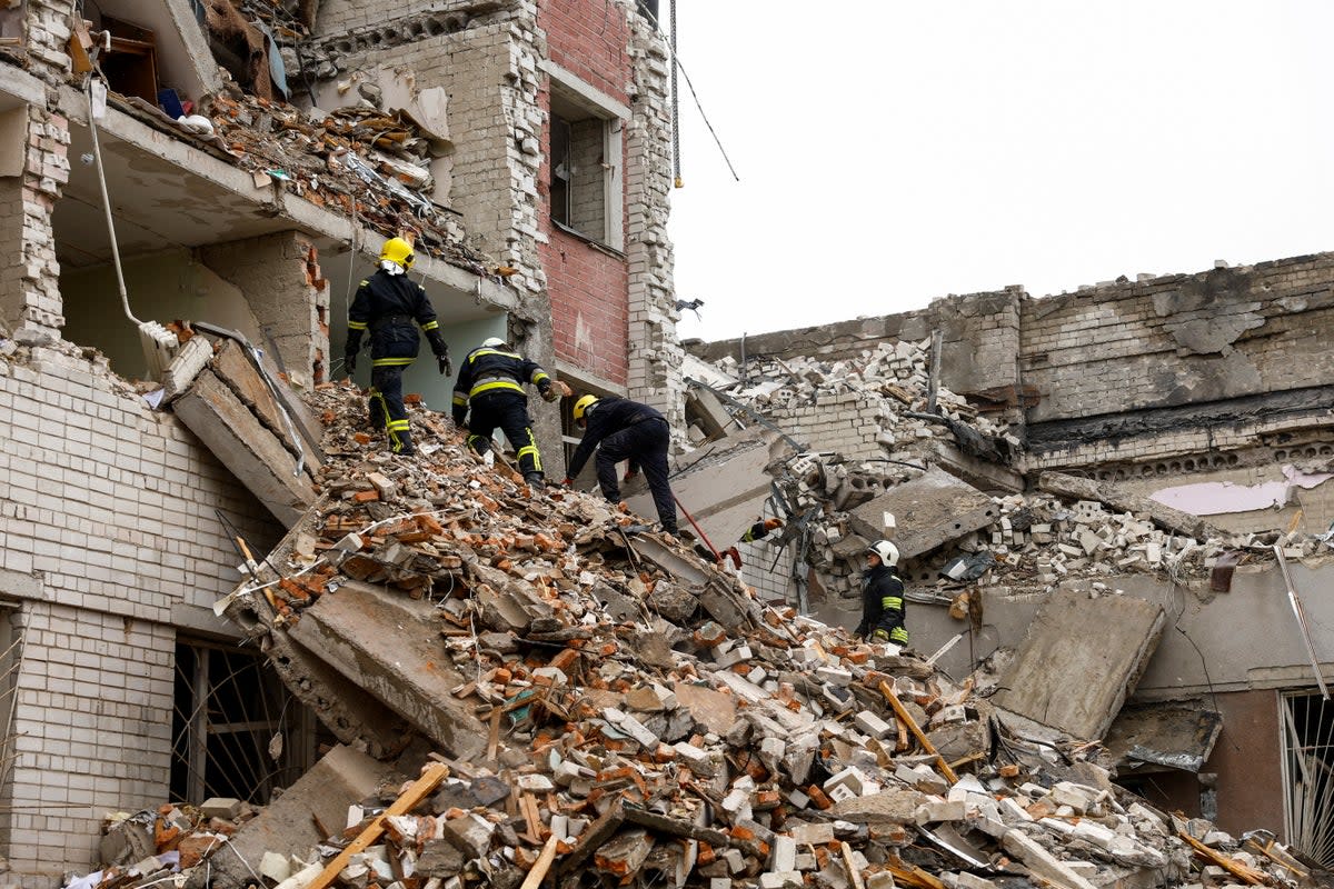 The strike hit an apartment building in the city near the Russian border (Reuters)