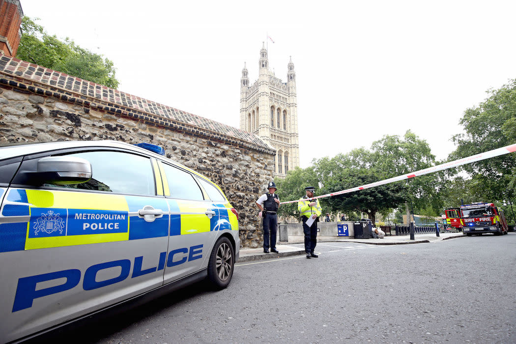 A car crashed into security barriers outside the Houses of Parliament on Tuesday (Picture: PA)