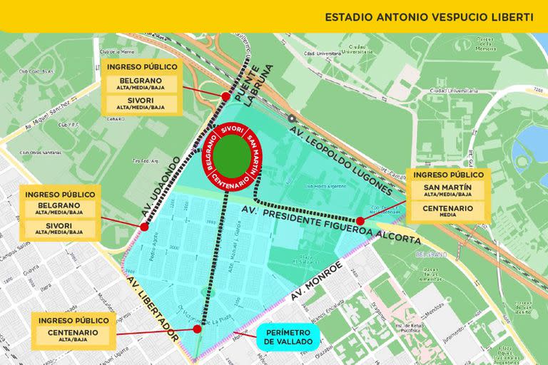 Mapa de cortes en la ciudad de Buenos Aires por el partido de la selección