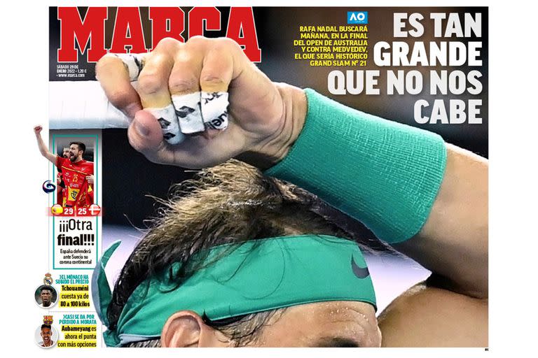 La original portada de Marca, con un Nadal mostrado a medias.