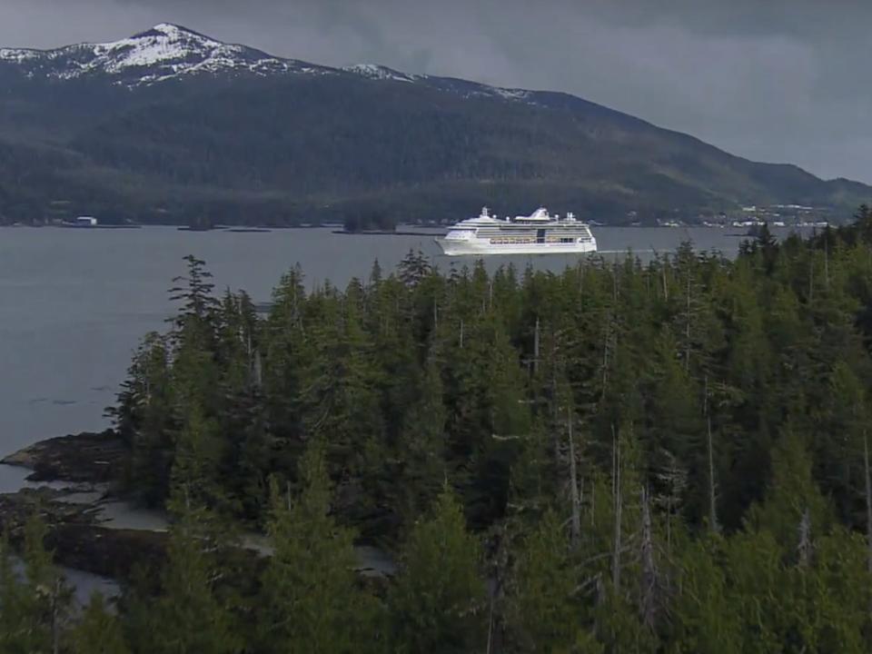 aerial images of the Serenade of the Seas out in the water