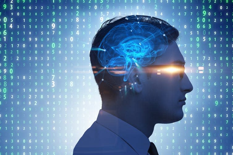 <span class="caption">What will we leave behind if upload our brains?</span> <span class="attribution"><a class="link " href="https://www.shutterstock.com/image-photo/artificial-intelligence-concept-man-1232939095?src=mewpebfy-R935QGHdqy6FQ-1-15" rel="nofollow noopener" target="_blank" data-ylk="slk:Elnur/Shutterstock;elm:context_link;itc:0;sec:content-canvas">Elnur/Shutterstock</a></span>