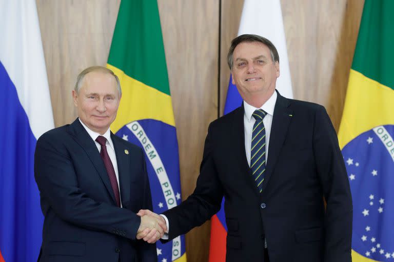 El presidente de Brasil, Jair Bolsonaro, y Vladimir Putin, en Rusia, en febrero