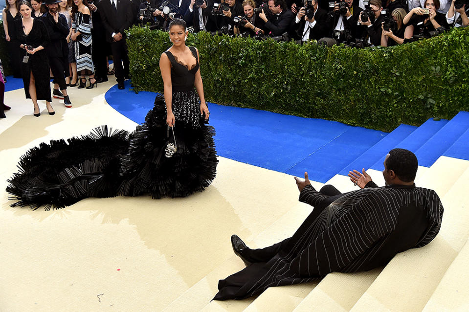 <p>While his fiancée, Cassie, modeled an On Aura Tout Vu dress, the man of many names (Sean Combs and Puff Daddy, among others) apparently needed to take a break while walking the Met Gala red carpet. So, wait, this is OK <a rel="nofollow" href="https://www.yahoo.com/celebrity/met-gala-2017-kendall-jenner-052357707.html" data-ylk="slk:but selfies aren’t;elm:context_link;itc:0;sec:content-canvas;outcm:mb_qualified_link;_E:mb_qualified_link;ct:story;" class="link  yahoo-link">but selfies aren’t</a>? (Photo: Theo Wargo/Getty Images for US Weekly) </p>