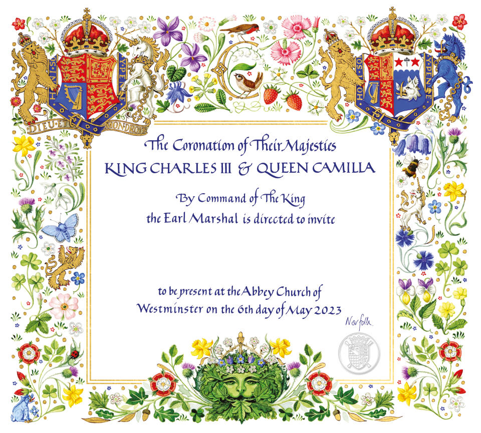 An image of the official invite to King Charles and Queen Camilla's coronation. (Buckingham Palace)