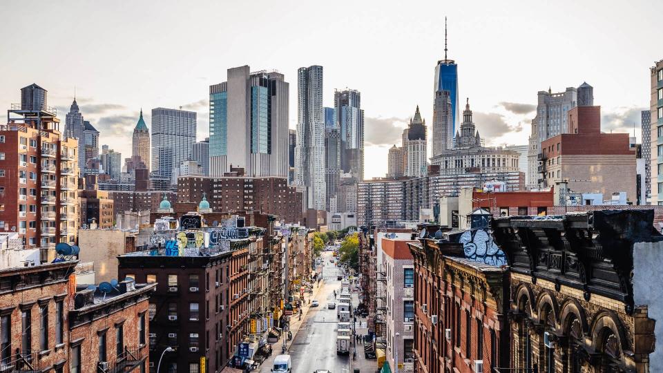 Lower Manhattan cityscape.