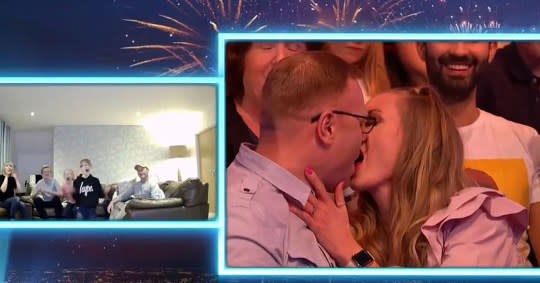 'Saturday Night Takeaway' audience members Rob and Annette shared a snog to make their kids cringe. (ITV)