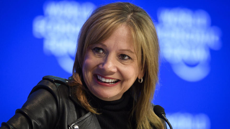 Mandatory Credit: Photo by Gian Ehrenzeller/EPA/REX/Shutterstock (7879048fk)mary barraWorld Economic Forum 2017 in Davos, Switzerland - 17 Jan 2017Mary Barra, Chairman and Chief Executive Officer of General Motors, is pictured during a plenary session in the Congress Hall, on the first day of the 47th annual meeting of the World Economic Forum, WEF, in Davos, Switzerland, 17 January 2017.