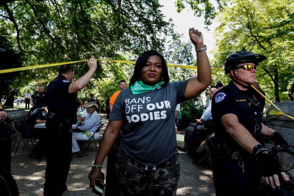 Congresswoman Cori Bush leaves processing area after being arrested for participating in a sit-in over abortion rights (Getty Images)