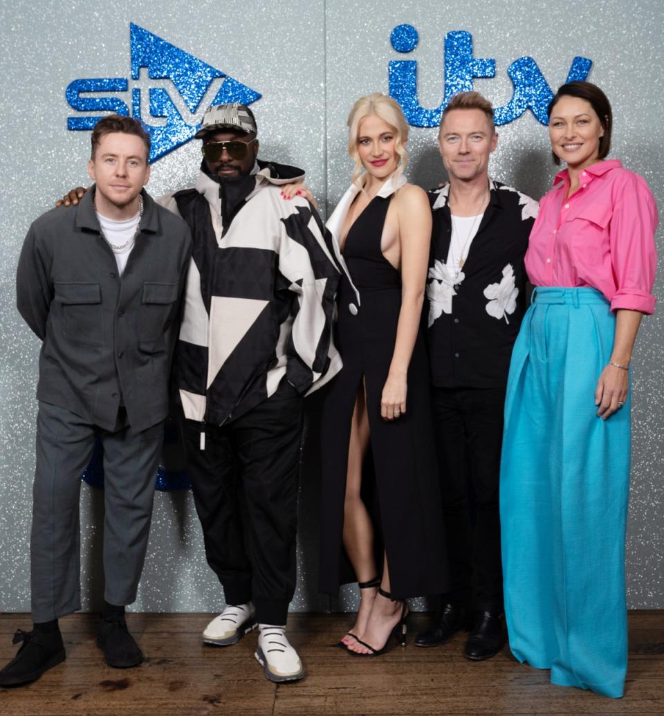Willis pictured with the show’s judges (L-R) Danny Jones, will.i.am, Pixie Lott and Ronan Keating (ITV)
