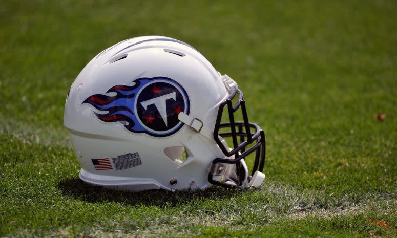 Tennessee Titans helmet sits on the field.