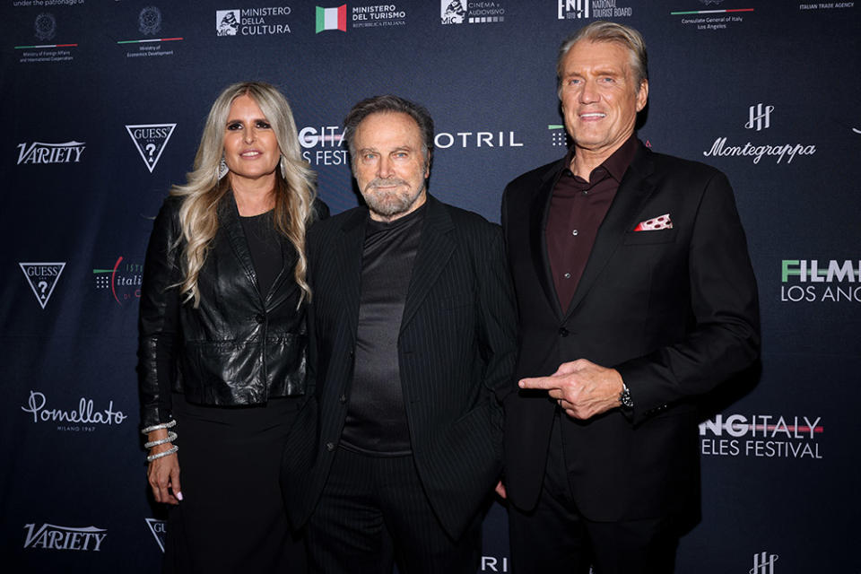 Tiziana Rocca, Franco Nero, Dolph Lundgren attend the closing night of 9th annual Filming Italy Los Angeles at Harmony Gold on February 29, 2024 in Los Angeles, California.