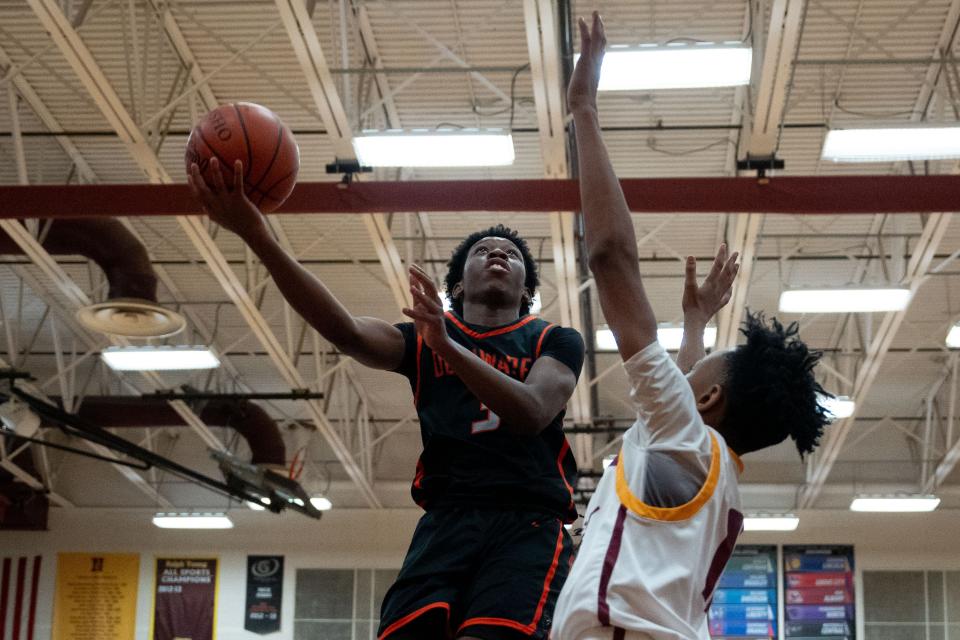 Delaware Hayes' Jeremiah Russell goes up for a shot against Westerville North on Dec. 15.