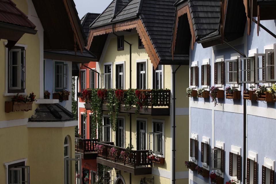 A general view of a replica village of Austria's UNESCO heritage site, Hallstatt, in China's southern city of Huizhou