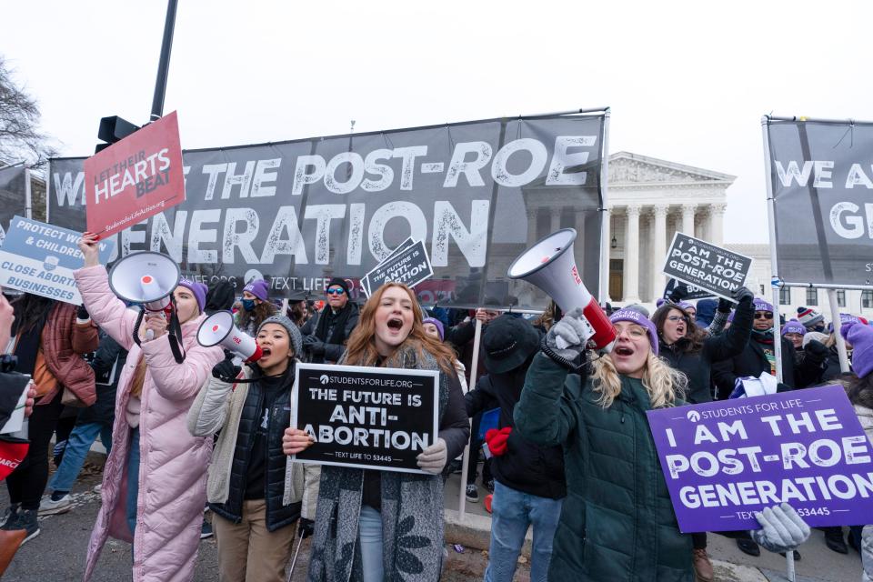 Anti-abortion activists march outside of the U.S. Supreme Court during the annual March for Life in Washington, Friday, Jan. 21, 2022.