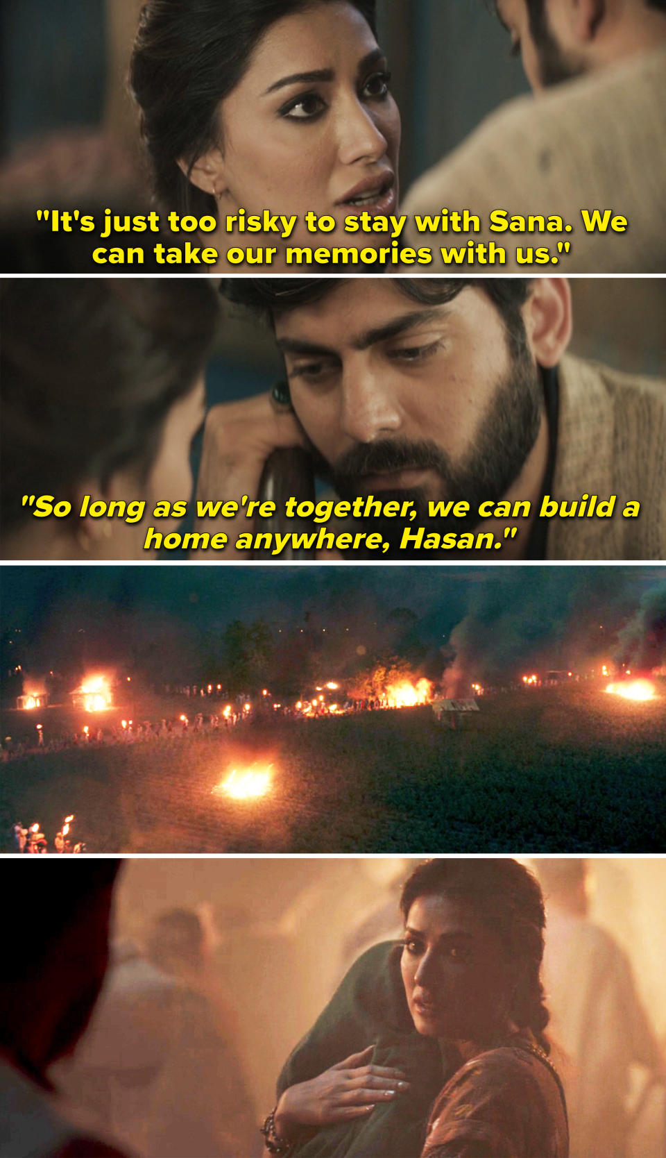 Aisha saying, "so long as we're together, we can build a home anywhere, Hasan."