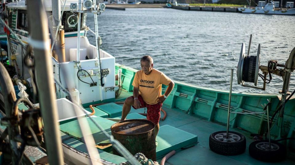 PHOTO: Fisherman Haruo Ono stands on one of his fishing boats at Tsurishihama Fishing Port, Shinchi-machi of Fukushima Prefecture, some 60 kms north of the crippled Fukushima Daiichi nuclear plant on August 21, 2023. (Philip Fong/AFP via Getty Images)