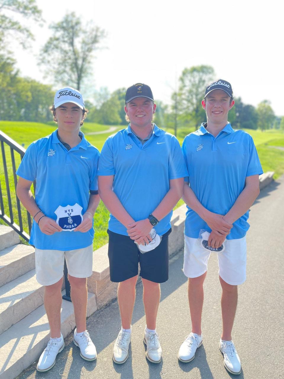 Section V Class AA co-champs Danny Wehle, left, and Rich Essen, right of McQuaid, and Class A champion Matt Carpentier of Pittsford Mendon, shot the three lowest scores of Monday's boys golf state qualifiers at Irondequoit Country Club.