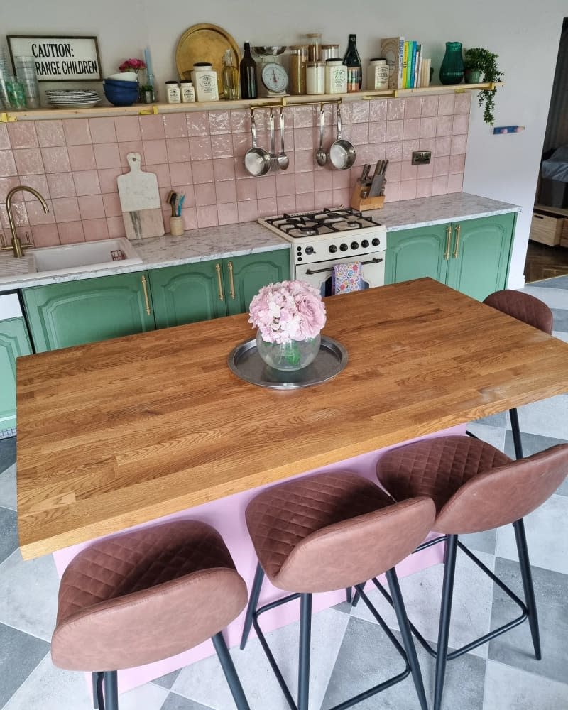 Wooden dining table in the kitchen.