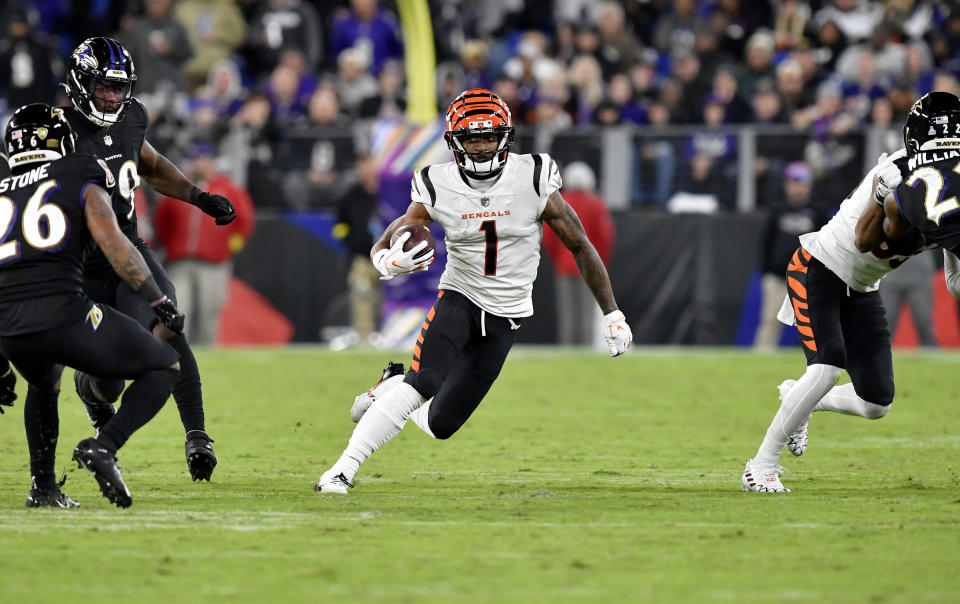 Bengals wide receiver JaMarr Chase (1) is a fantasy star