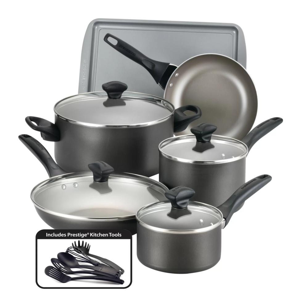 Farberware Dishwasher Safe Aluminum Nonstick Cookware Set, 15-Piece