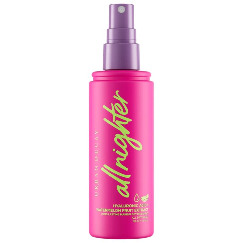 Urban Decay All Nighter Hyaluronic Acid Dewy Setting Spray, $36, <a href="https://howl.me/cmxOhW2gXOo" rel="nofollow noopener" target="_blank" data-ylk="slk:available here;elm:context_link;itc:0;sec:content-canvas" class="link ">available here</a><p>Photo: Courtesy of Urban Decay</p>