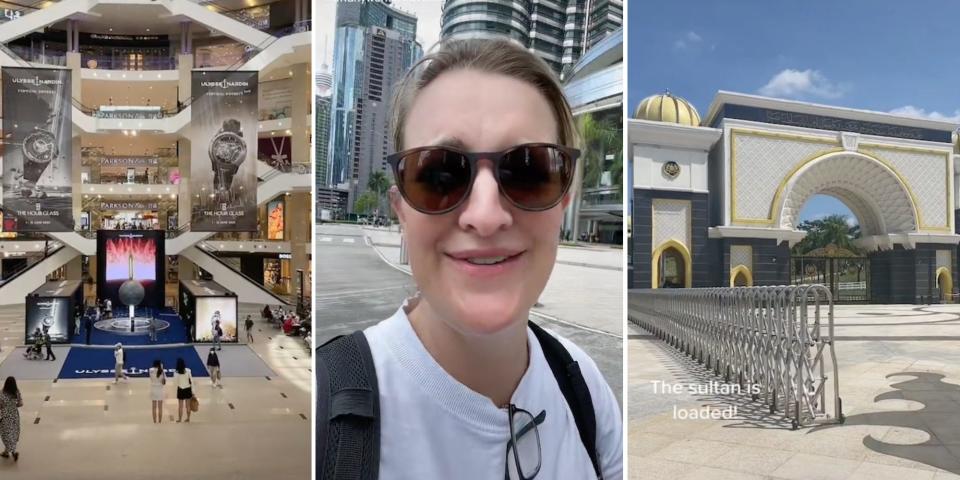 Screenshots of Tiffany Werner, a palace in Malaysia, and a mall in Malaysia