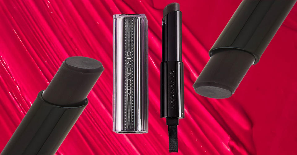 Tube of Givenchy lipstick shown. Lipstick looks black, but rolls on the perfect shade for your body's pH.