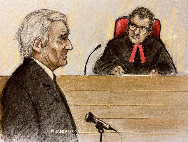 Court artist sketch of Sir James Dyson appearing at the Royal Courts Of Justice 