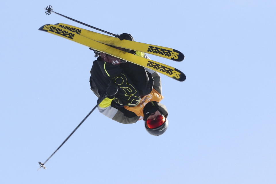 FILE - In this Feb. 15, 2020 file photo, United States' Colby Stevenson competes in the men's slopestyle at a World Cup freestyle skiing event in Calgary, Alberta. Nearly four years after Stevenson suffered a fractured skull he was on top of the freestyle world at the Winter X Games, winning slopestyle and the Knuckle Huck event last winter. (Dave Chidley/The Canadian Press via AP, File)