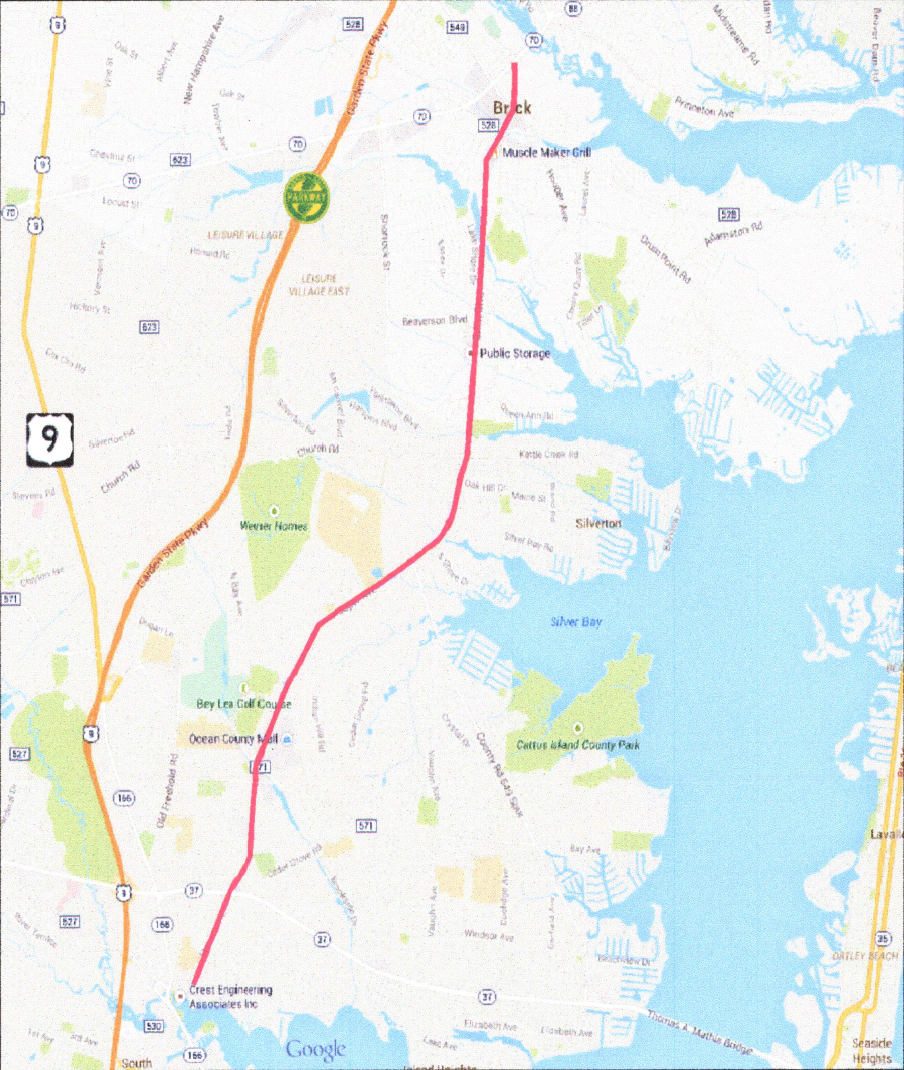 A map of the 8.8-mile stretch along Hooper Avenue and Brick Boulevard that was subject to a 2014 federal Congestion Mitigation and Air Quality grant designed to smooth traffic.