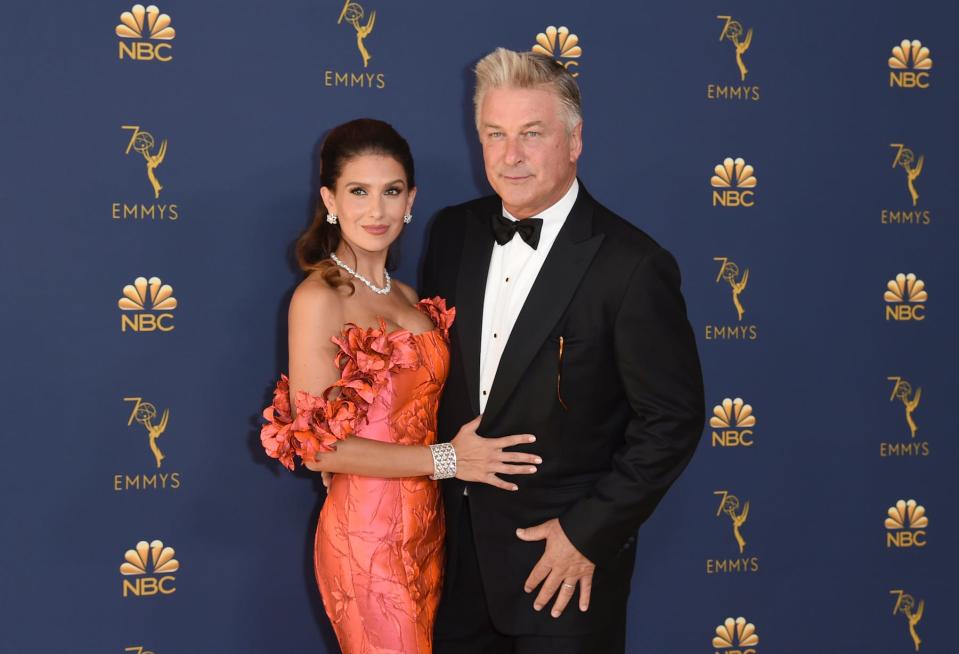 Hilaria and Alec Baldwin at the 2018 Emmys AP 