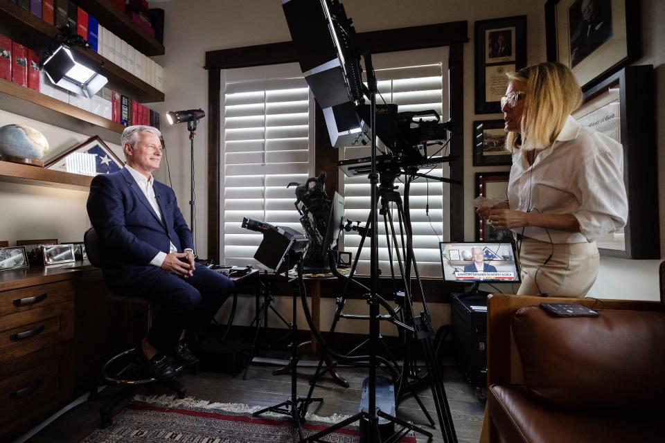 Former national security adviser and potential candidate for U.S. Senate Robert C. O’Brien does an interview on Fox News.