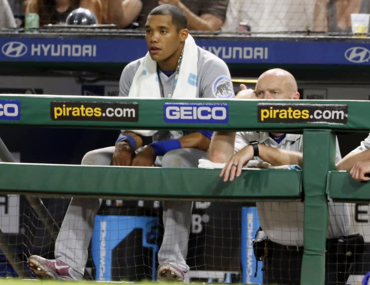 Major League Baseball is looking into domestic abuse allegations against Cubs shortstop Addison Russell. (AP Photo)