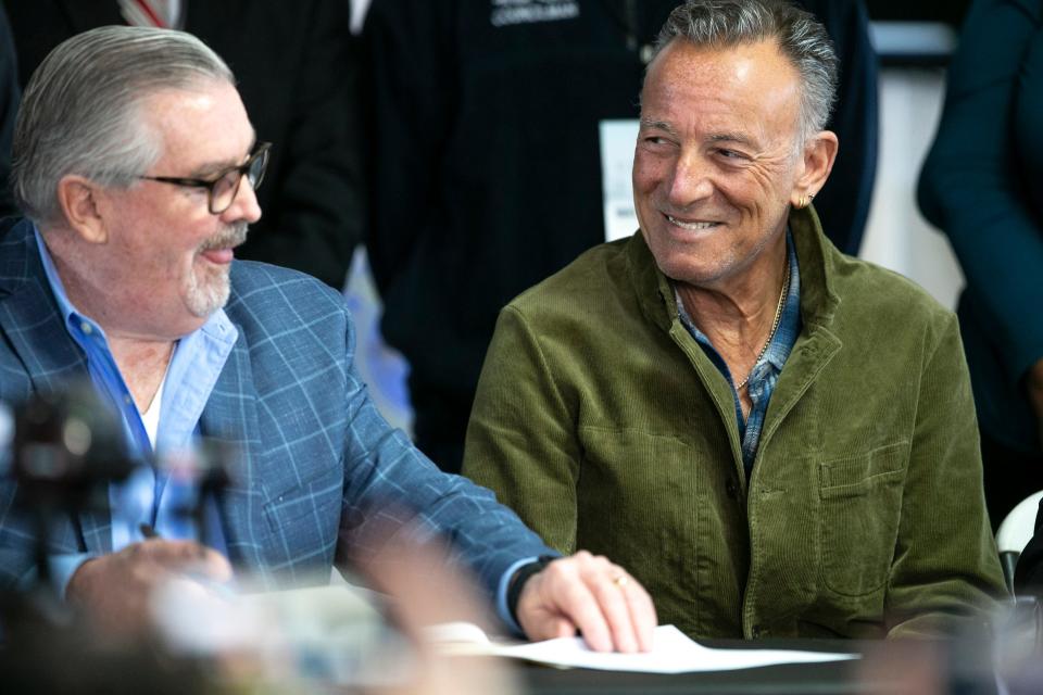 Bruce Springsteen attends an event in Freehold on March 8, 2022, when it was announced the Freehold Fire Department on Main Street will become a museum dedicated to the rock star's life.