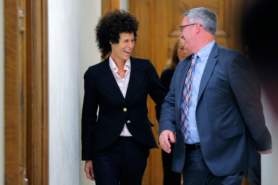 <p>Accuser Andrea Constand departs the courtroom during the fifth day of deliberations in Bill Cosby’s sexual assault trial at the Montgomery County Courthouse on June 16, 2017 in Norristown, Pa. (Photo: Lucas Jackson-Pool/Getty Images) </p>