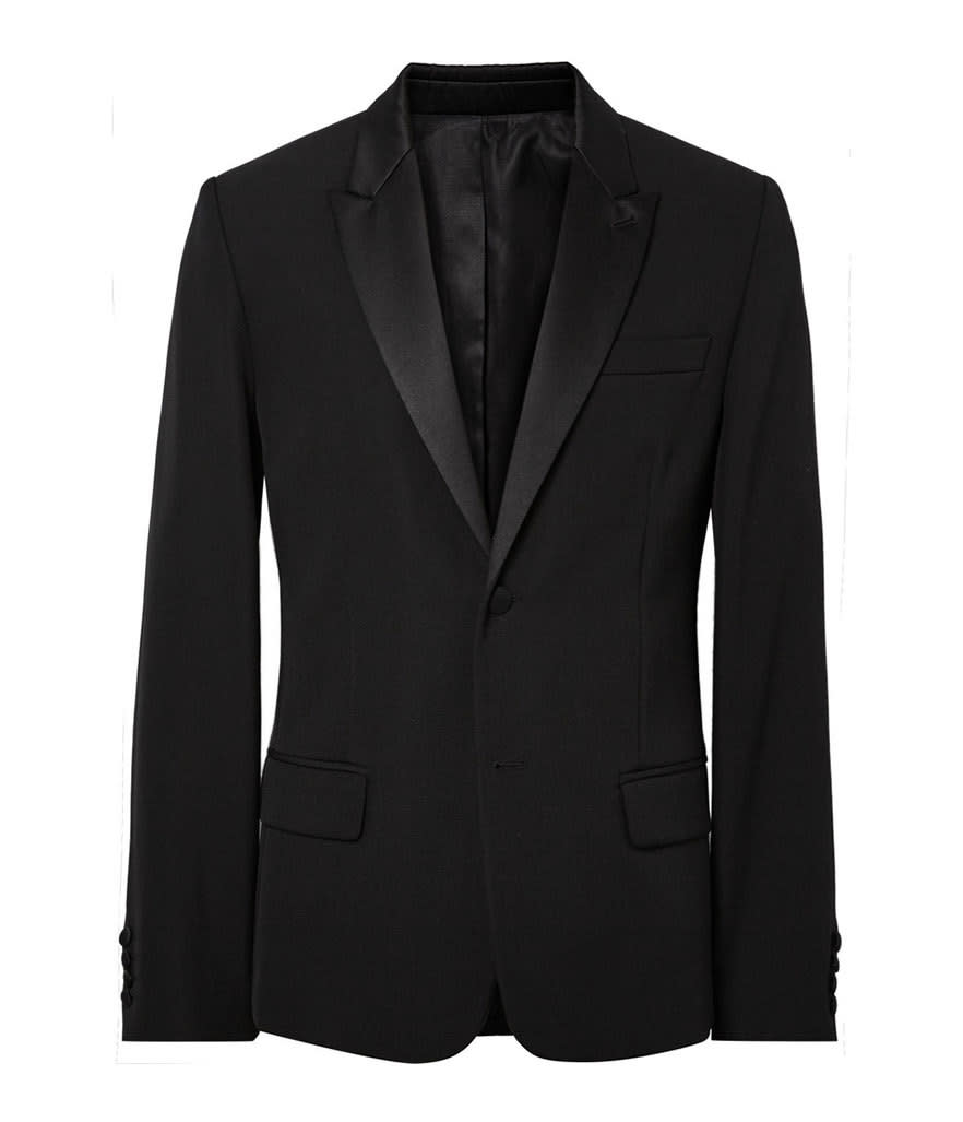 AMI Black Slim-Fit Satin-Trimmed Wool Tuxedo Jacket