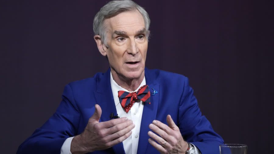 Science educator Bill Nye, talks about the climate during a “Doomsday Clock” announcement, Tuesday, Jan. 23, 2024, by The Bulletin of the Atomic Scientists, at the National Press Club Broadcast Center, in Washington. This year, Jan. 2024, the clock will remain set to 90 seconds to midnight. (AP Photo/Jacquelyn Martin)