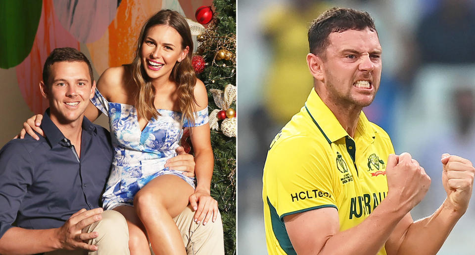 Pictured here is Aussie cricket star Josh Hazlewood and his wife.