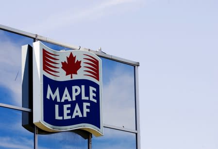 FILE PHOTO: A sign for the Maple Leaf food processing plant is seen in Toront in Toronto