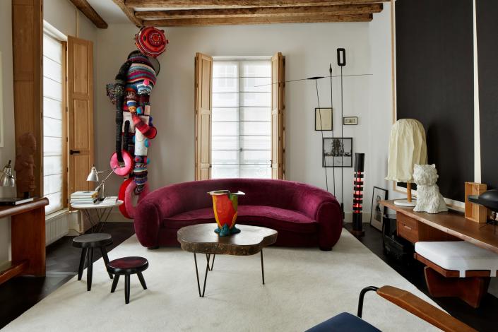   Another living room, on the second floor, is anchored by a Polar Bear sofa by Jean Roy&#xE8;re, circa 1950, and a huge sculpture by the Portuguese artist Joana Vasconcelos. There are also pieces by Charlotte Perriand, Le Corbusier and Pierre Jeanneret, Gaetano Pesce, Takis, Serge Mouille, George Nakashima, and Richard Serra.  