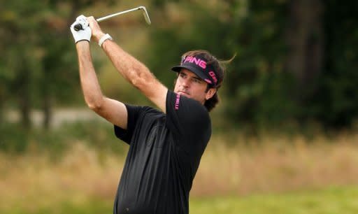 Bubba Watson of the US watches his iron shot from the 3rd fairway on day three of the 2012 British Open Golf Championship on July 21. The Masters champion made a dramatic charge up the leaderboard in the third round of the British Open at Royal Lytham